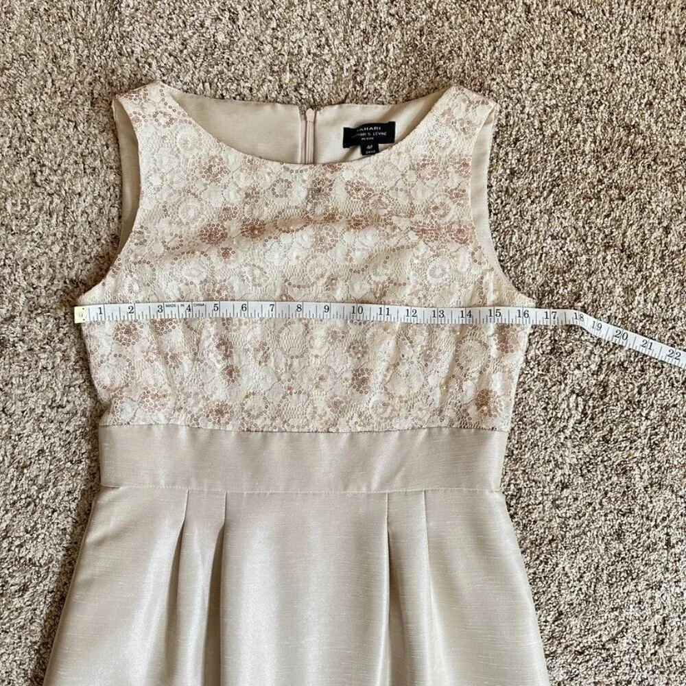 Tahari Cocktail Dress Beaded Bodice Sleeveless Size 4 Petite Ivory Lace - Picture 6 of 15